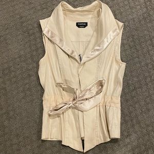 Bebe Linen Vest with half zip and satin belt tie